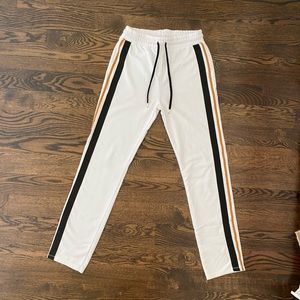 Zara white sweat pants w black and gold stripe